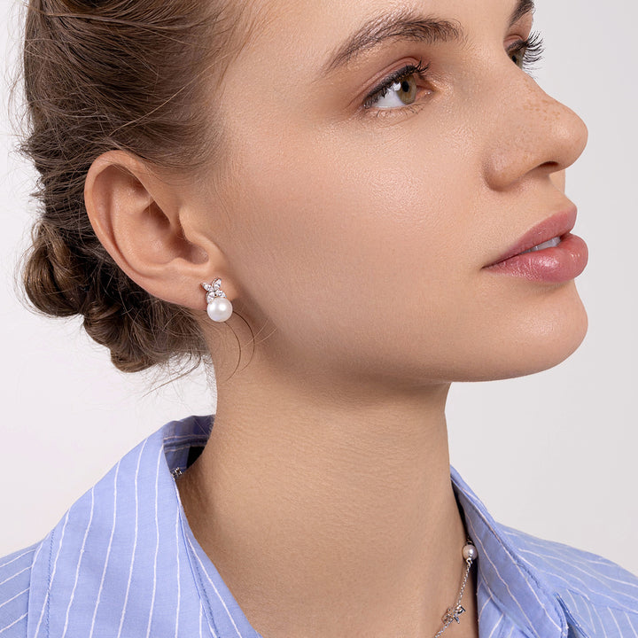 18K Diamond Akoya Pearl Earrings KE00114 | EVERLEAF - PEARLY LUSTRE