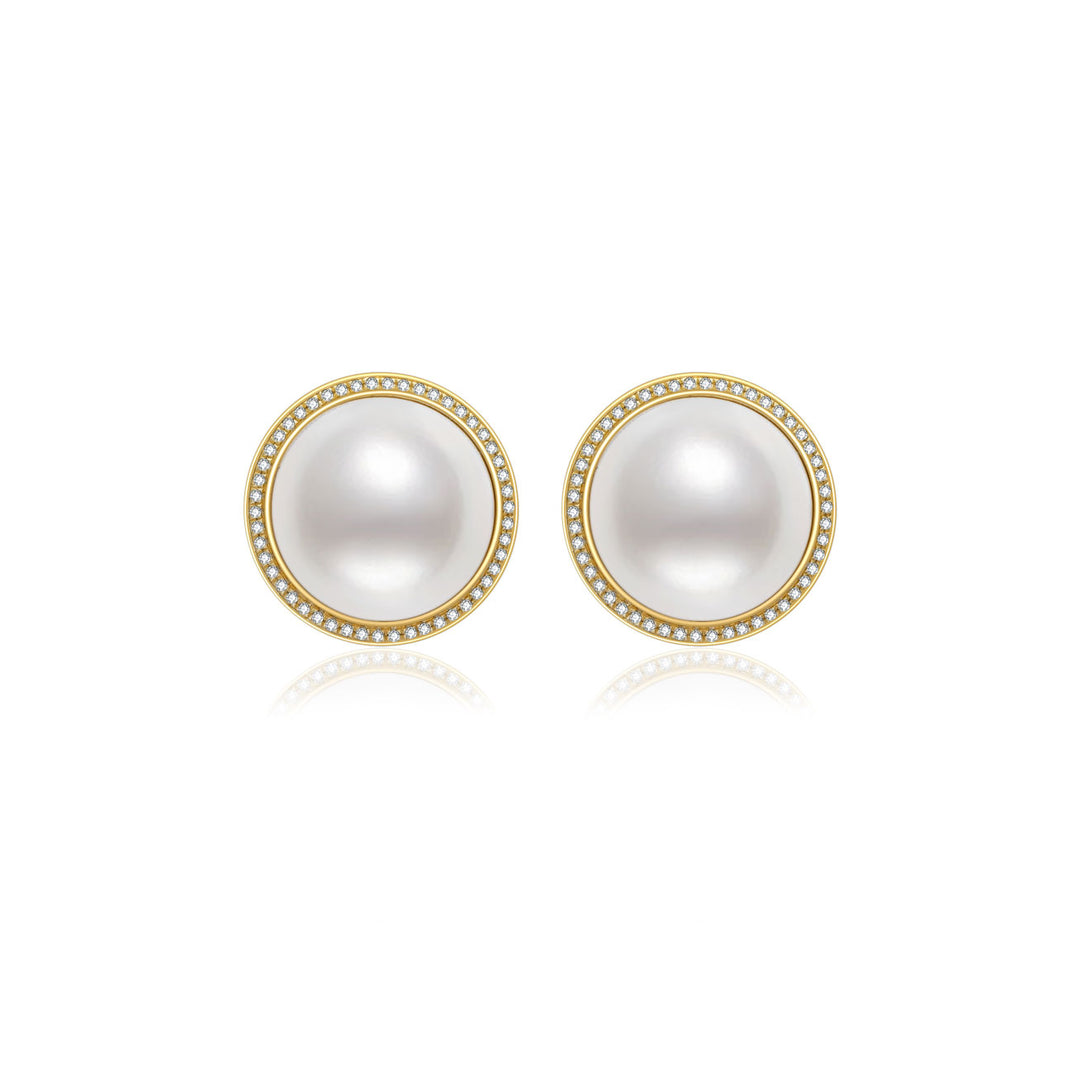 18K Diamond Mabe Pearl Earrings KE00121 | Si Dian Jin - PEARLY LUSTRE