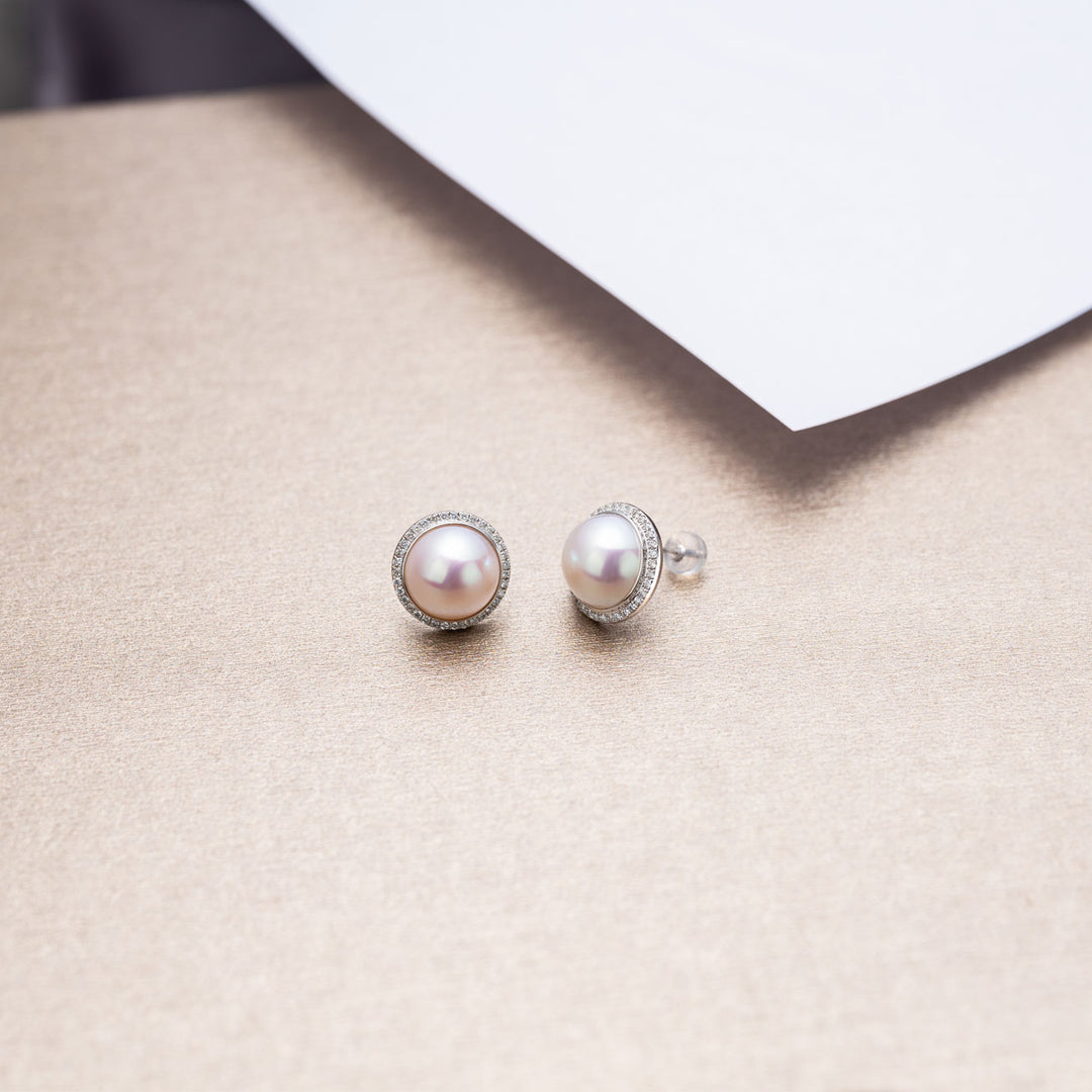 18K Diamond Edison Mabe Pearl Earrings KE00122 | Si Dian Jin - PEARLY LUSTRE