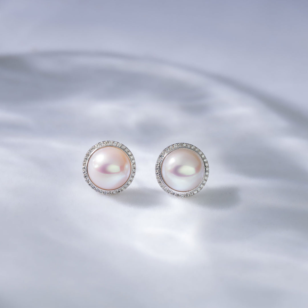 18K Diamond Mabe Pearl Earrings KE00122 | Si Dian Jin - PEARLY LUSTRE