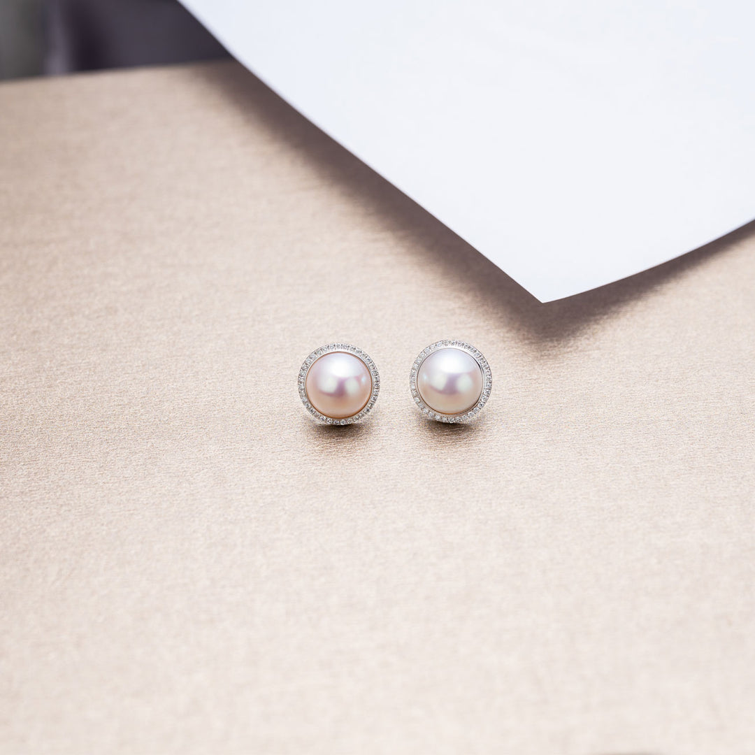 18K Diamond Edison Mabe Pearl Earrings KE00122 | Si Dian Jin - PEARLY LUSTRE