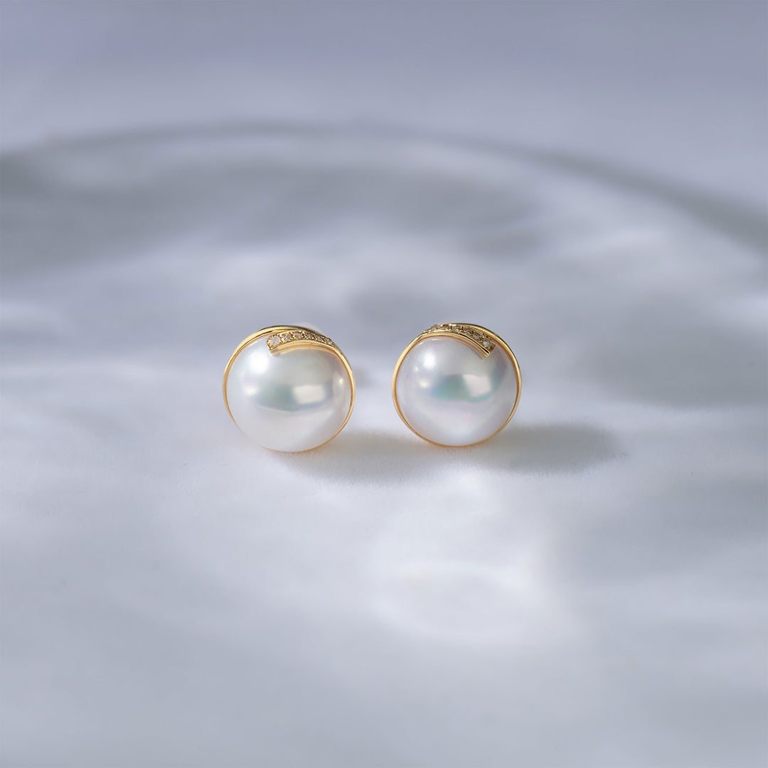 18K Diamond Mabe Pearl Earrings KE00123 - PEARLY LUSTRE