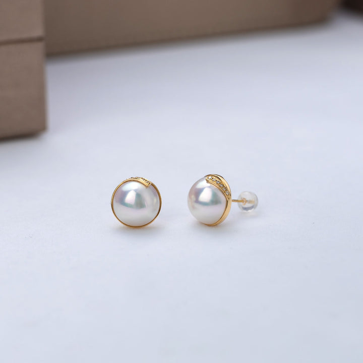 18K Diamond Mabe Pearl Earrings KE00123 - PEARLY LUSTRE