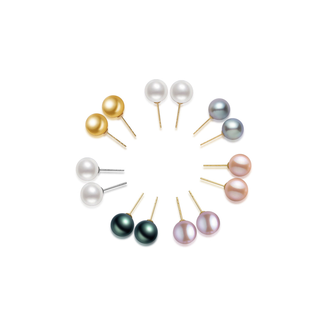 18K Gold Top Grade Pearl Stud Earrings KE00125 | Chromatic Dream Pearls - PEARLY LUSTRE