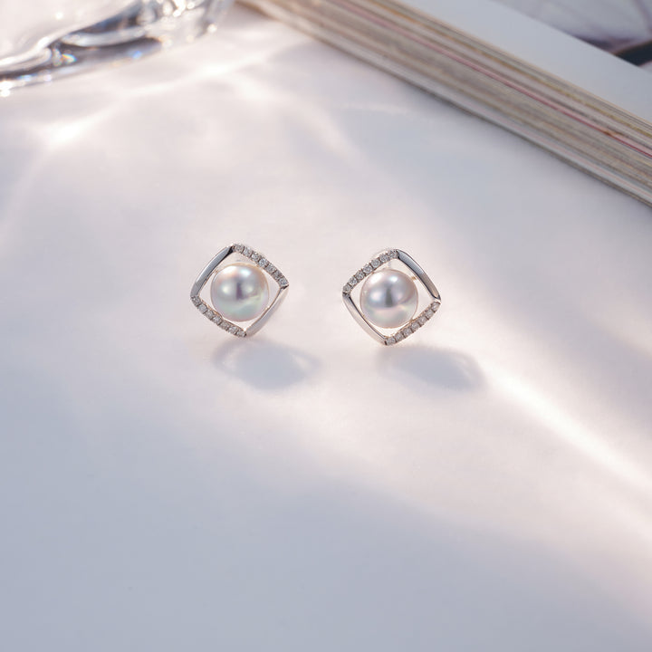 18K Gold Diamond Silver Blue Akoya Pearl Earrings KE00126 - PEARLY LUSTRE