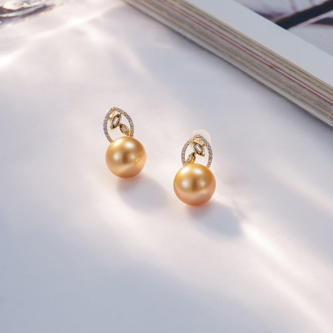 18K Solid Gold South Sea Golden Pearl Stud Earrings KE00127 - PEARLY LUSTRE