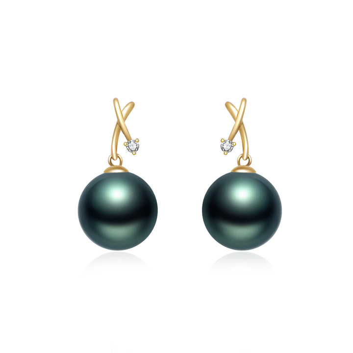 18K Solid Gold Diamond Tahitian Pearl Earrings KE00128 - PEARLY LUSTRE