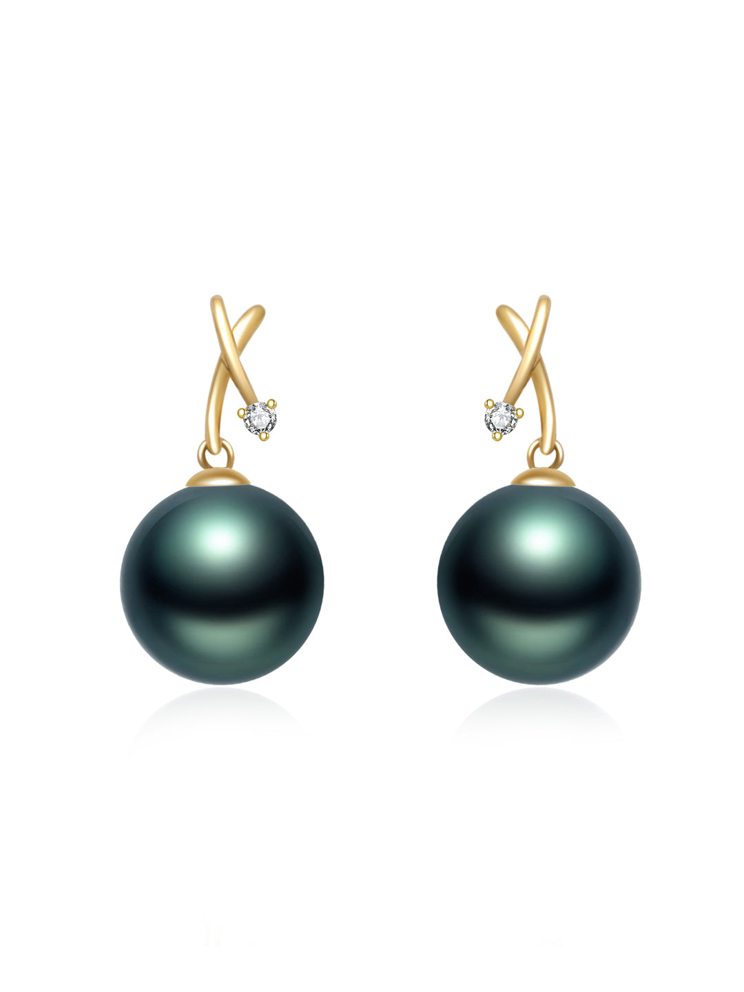 18K Solid Gold Diamond Tahitian Pearl Earrings KE00128