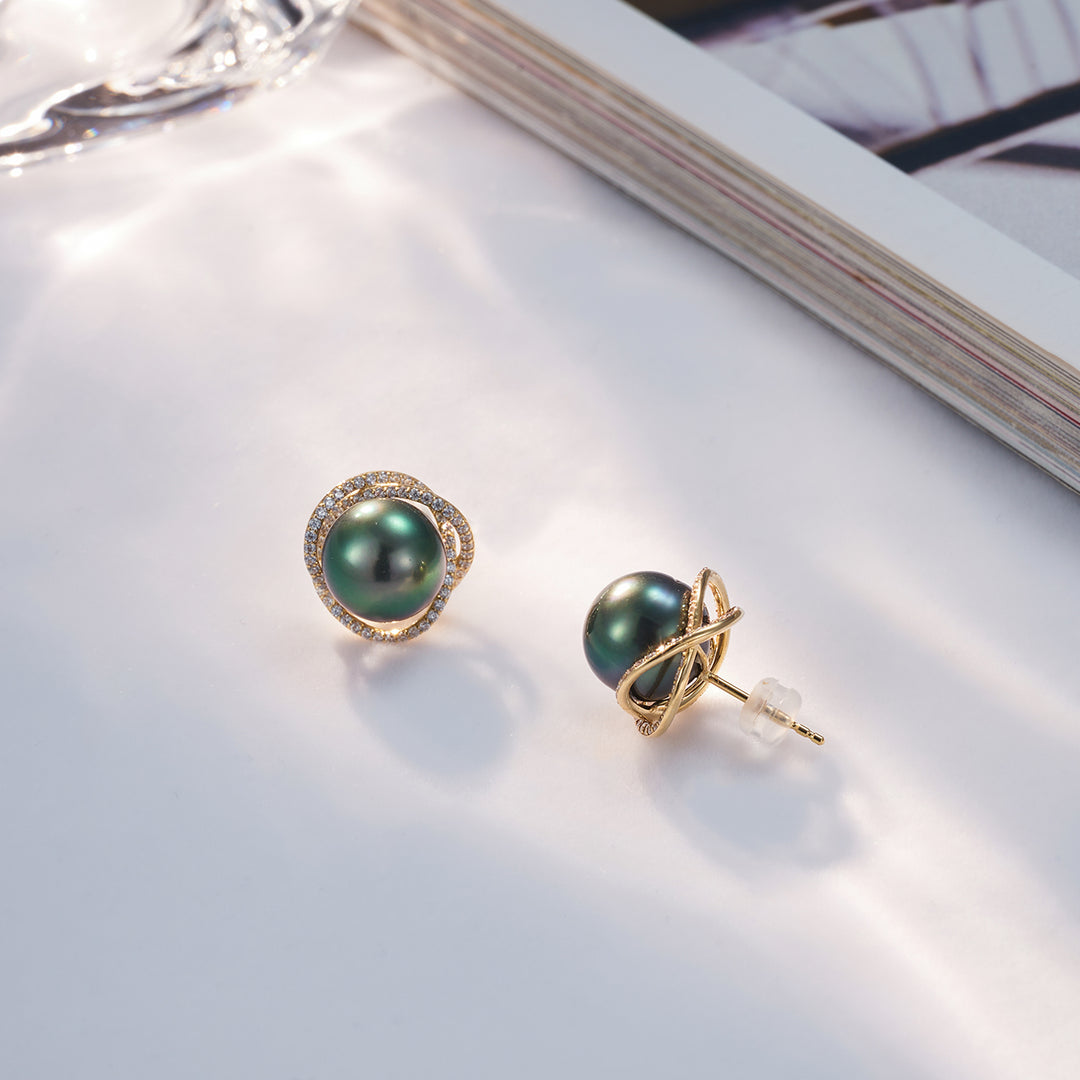 18K Gold Tahitian Pearl Earrings KE00130 - PEARLY LUSTRE