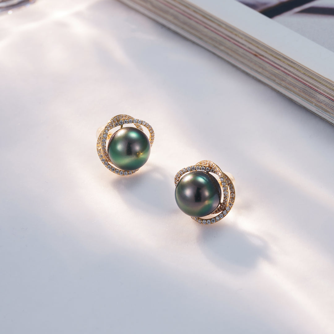 18K Gold Tahitian Pearl Earrings KE00130 - PEARLY LUSTRE