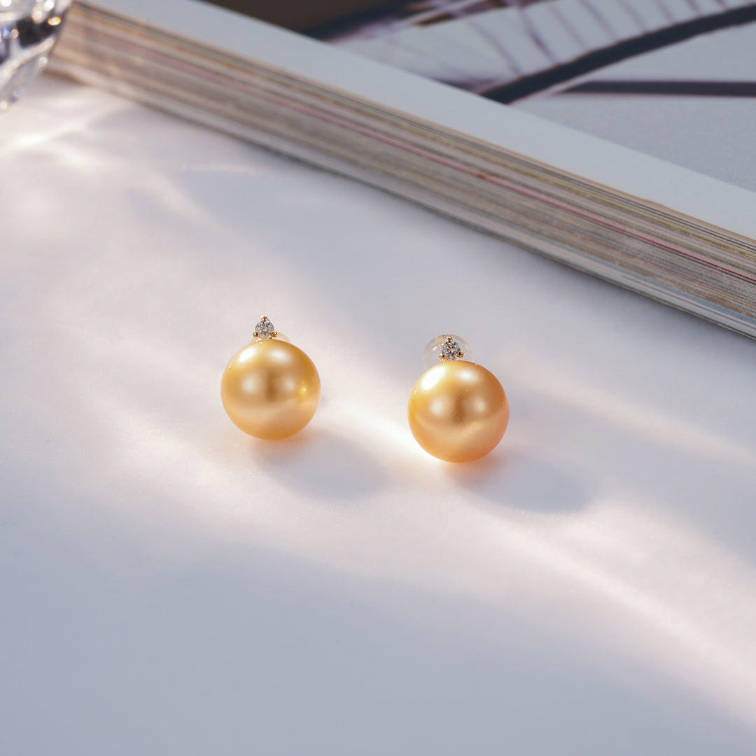18K Gold Diamond South Sea Golden Pearl Earring KE00131 - PEARLY LUSTRE