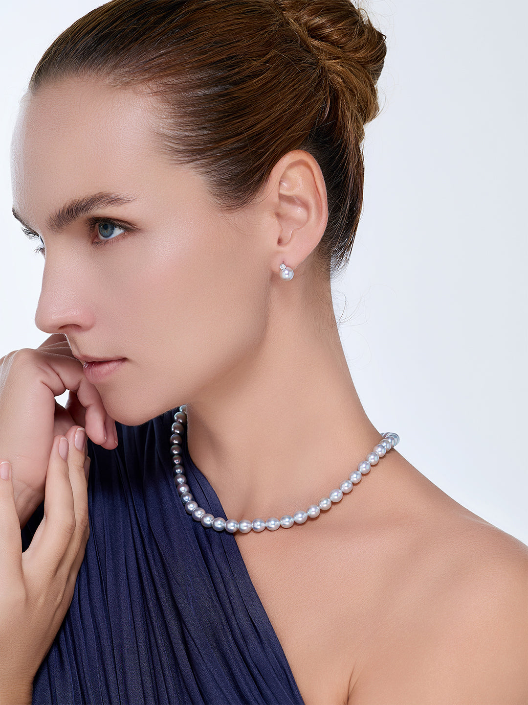 Subang Mutiara Akoya Biru Perak 18K KE00132