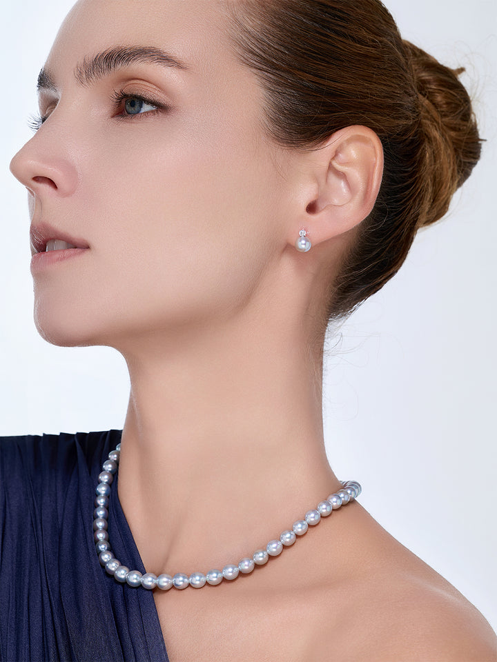 Subang Mutiara Akoya Biru Perak 18K KE00132