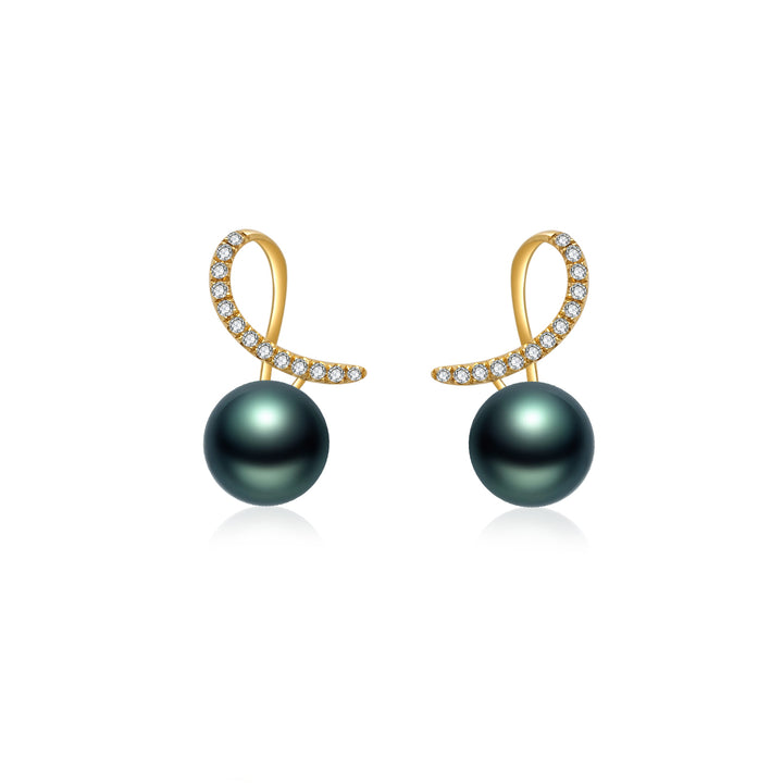 18K Gold Diamond Tahitian Pearl Earrings KE00133 - PEARLY LUSTRE