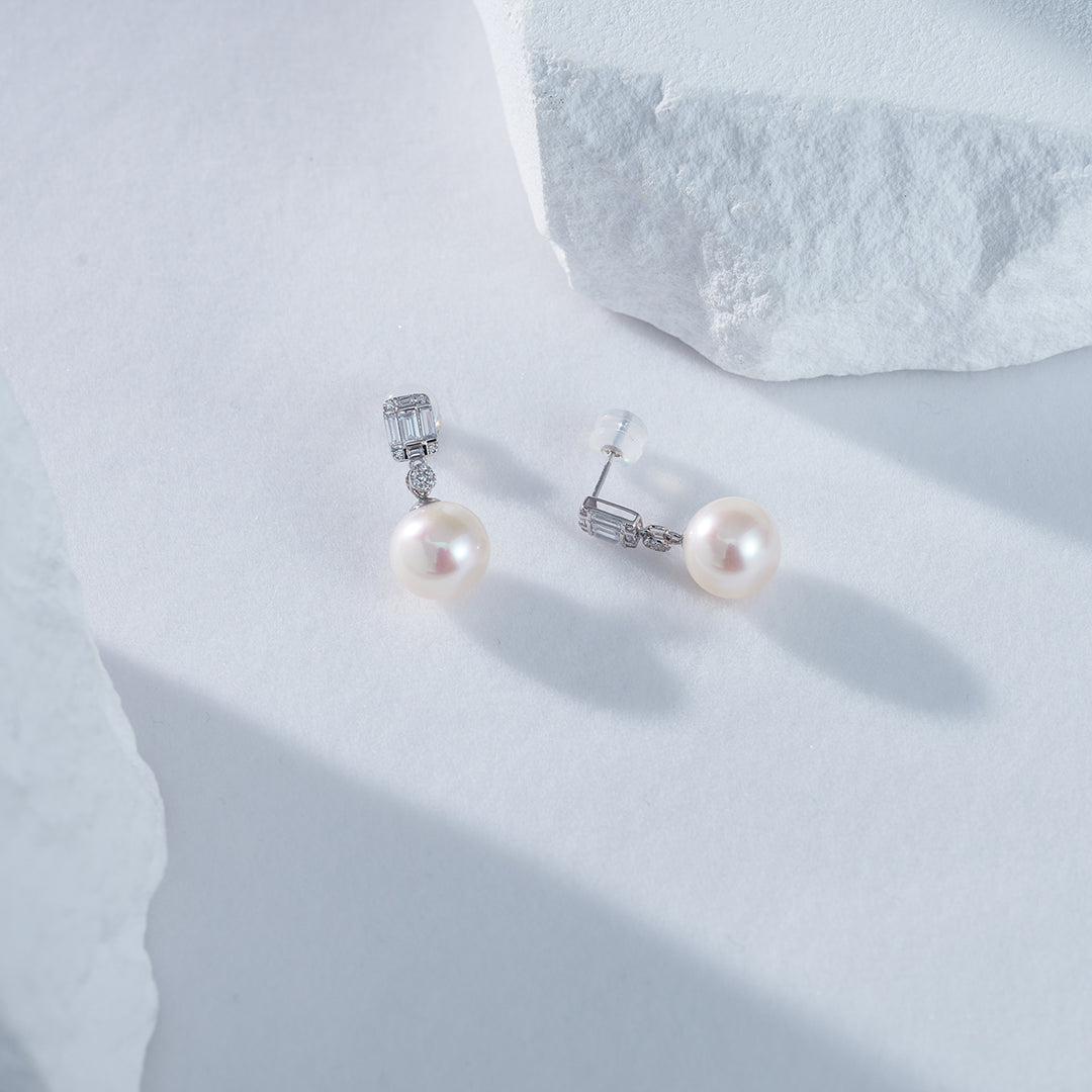 Elegant 18K Solid Gold Freshwater Pearl Earrings KE00138 - PEARLY LUSTRE