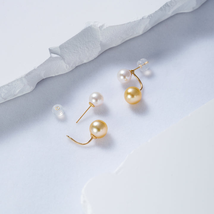 18K Solid Gold﻿ South Sea Golden and Akoya White Pearl Earrings KE00150 - PEARLY LUSTRE