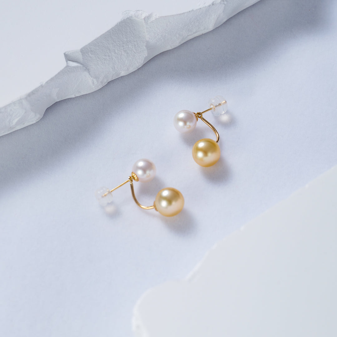 18K Solid Gold﻿ South Sea Golden and Akoya White Pearl Earrings KE00150 - PEARLY LUSTRE