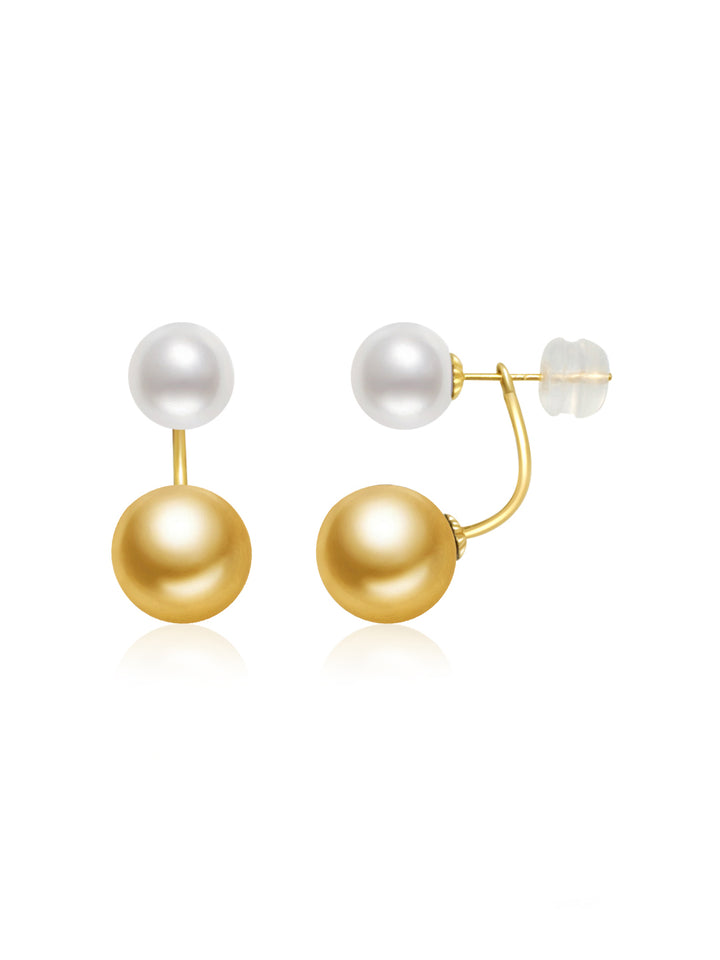 Boucles d'oreilles en or massif 18 carats en or des mers du Sud et perles blanches d'Akoya KE00150 | HARMONIE