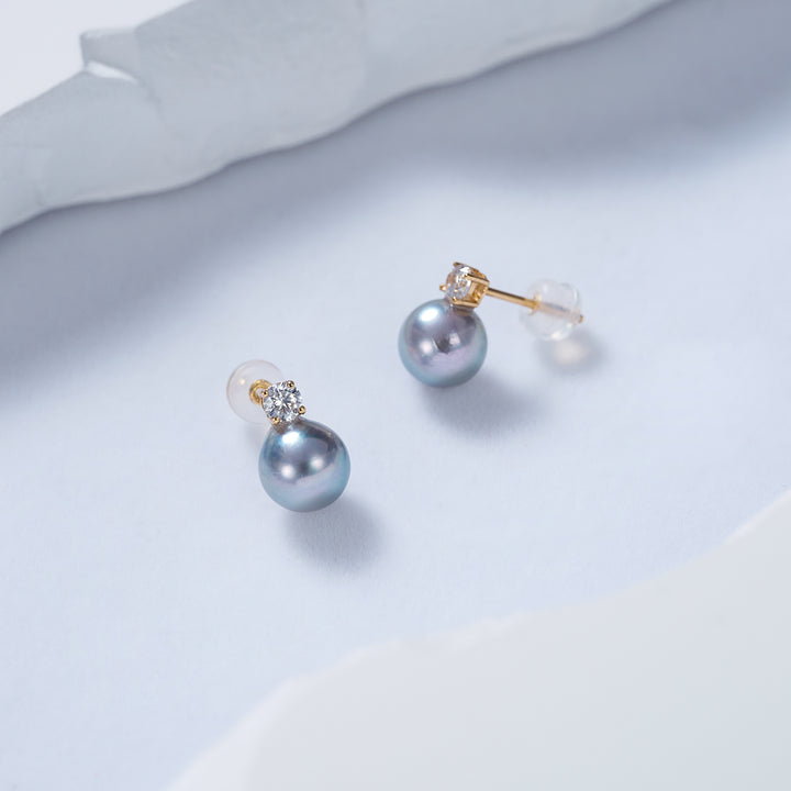 Top Lustre 18K Gold Silver Blue Akoya Pearl Earrings KE00153 - PEARLY LUSTRE