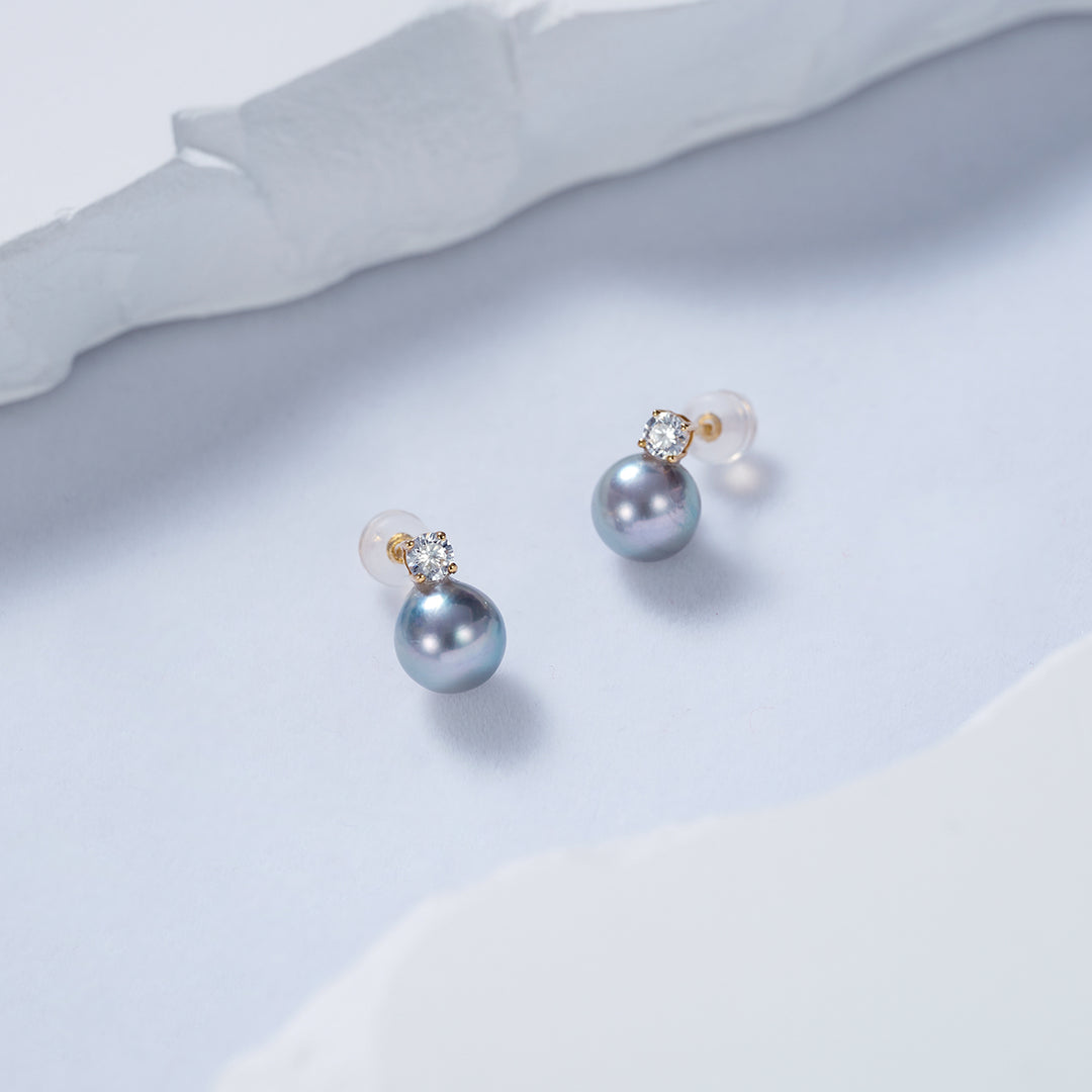 Top Lustre 18K Gold Silver Blue Akoya Pearl Earrings KE00153 - PEARLY LUSTRE