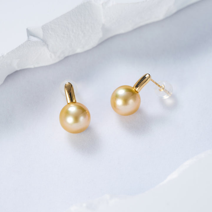 18K Solid Gold﻿ South Sea Golden Pearl Stud Earrings KE00154 - PEARLY LUSTRE