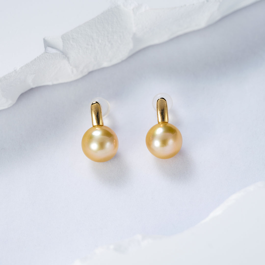 18K Solid Gold﻿ South Sea Golden Pearl Stud Earrings KE00154 - PEARLY LUSTRE