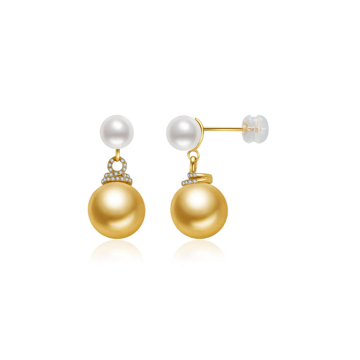 18K Solid Gold﻿ South Sea Golden and Akoya White Pearl Earrings KE00155 - PEARLY LUSTRE