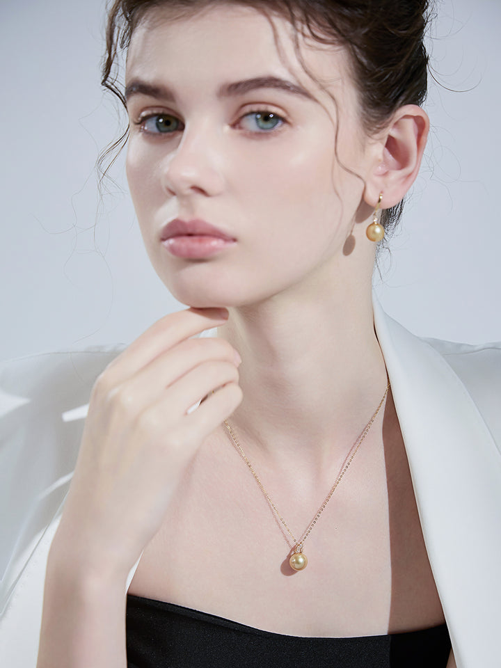 Collier en perles dorées de la mer du Sud en or massif 18 carats de qualité supérieure KN00193
