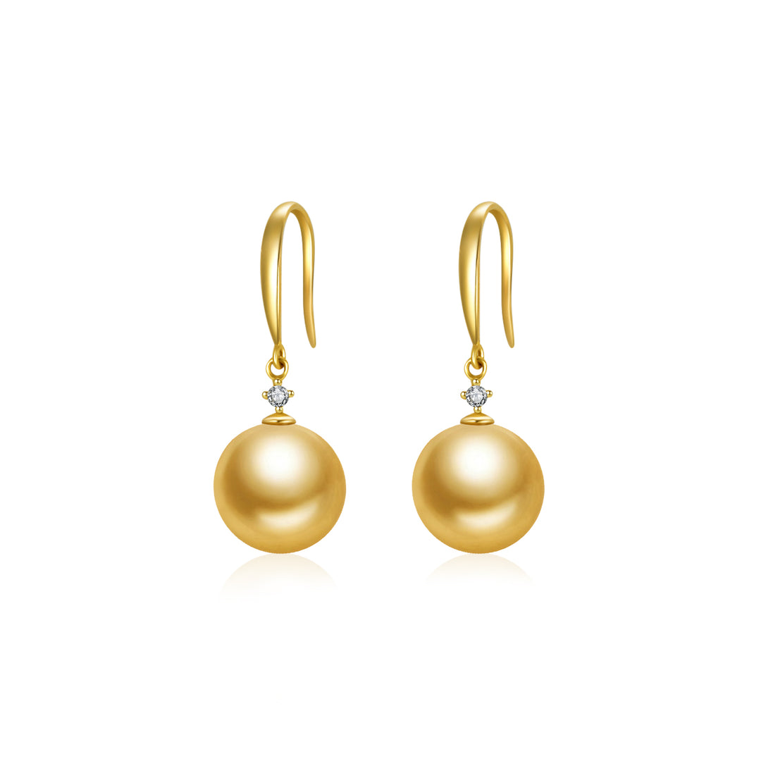 18K Solid Gold﻿ South Sea Golden Pearl Earrings KE00156 - PEARLY LUSTRE