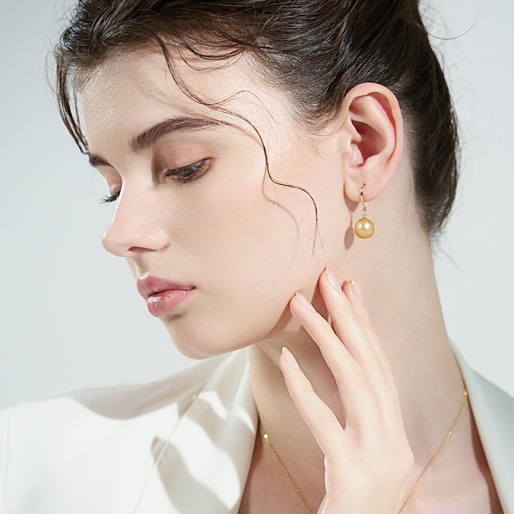 18K Solid Gold﻿ South Sea Golden Pearl Earrings KE00156 - PEARLY LUSTRE