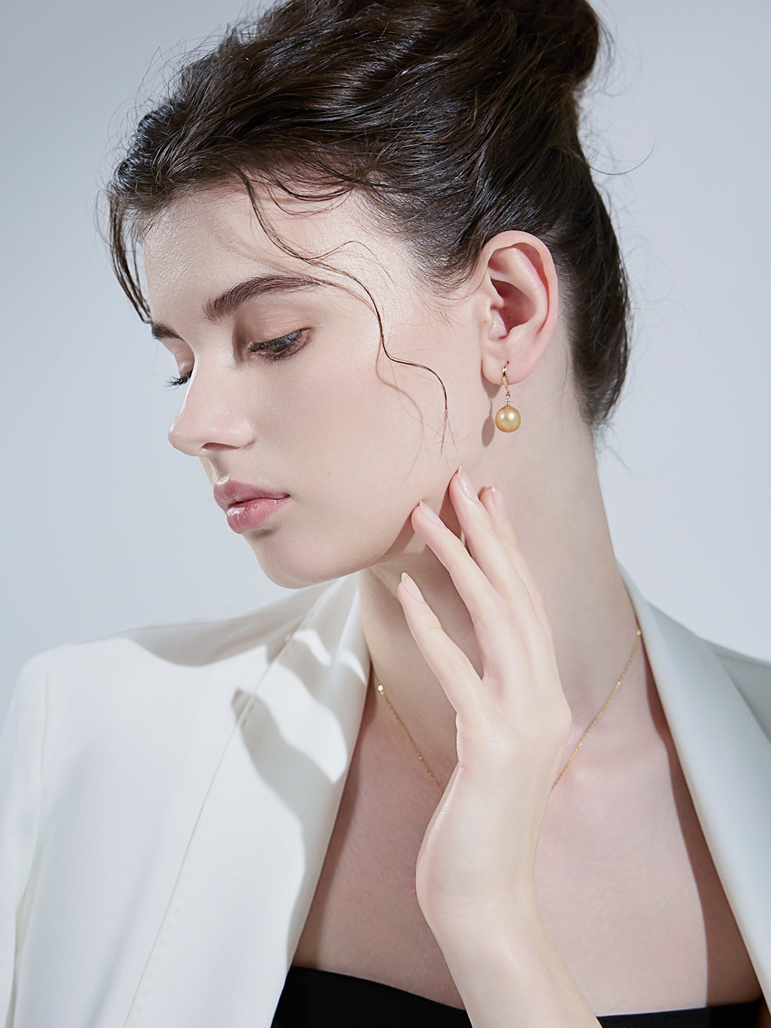 18K Solid Gold﻿ South Sea Golden Pearl Earrings KE00156