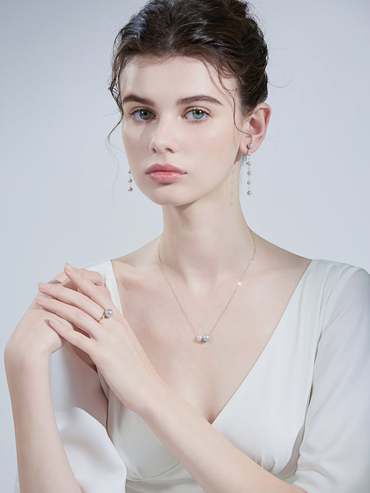 18K Gold Silver Blue Akoya Pearl Earrings KE00157