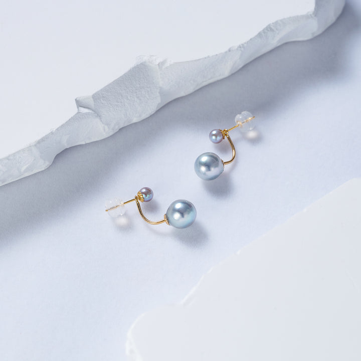 18K Gold Silver Blue Akoya Pearl Earrings KE00158 - PEARLY LUSTRE