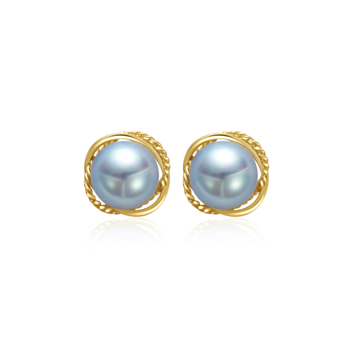 Top Grade 18K Gold Silver Blue Akoya Pearl Earrings KE00159 - PEARLY LUSTRE