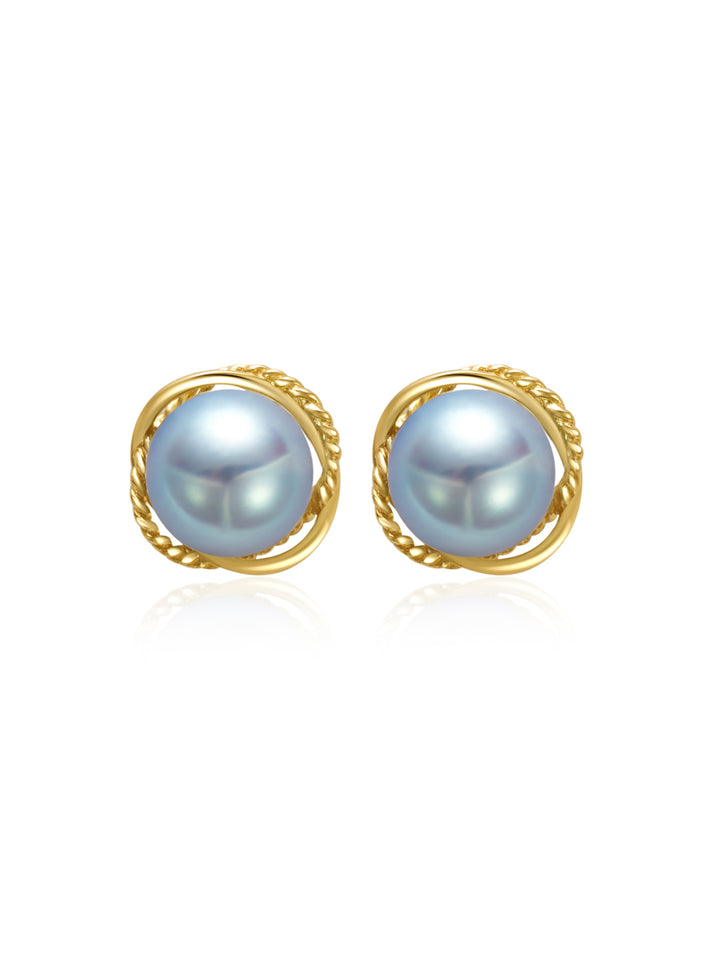 Pendientes de perlas Akoya azules, plata, oro de 18 quilates de grado superior KE00159