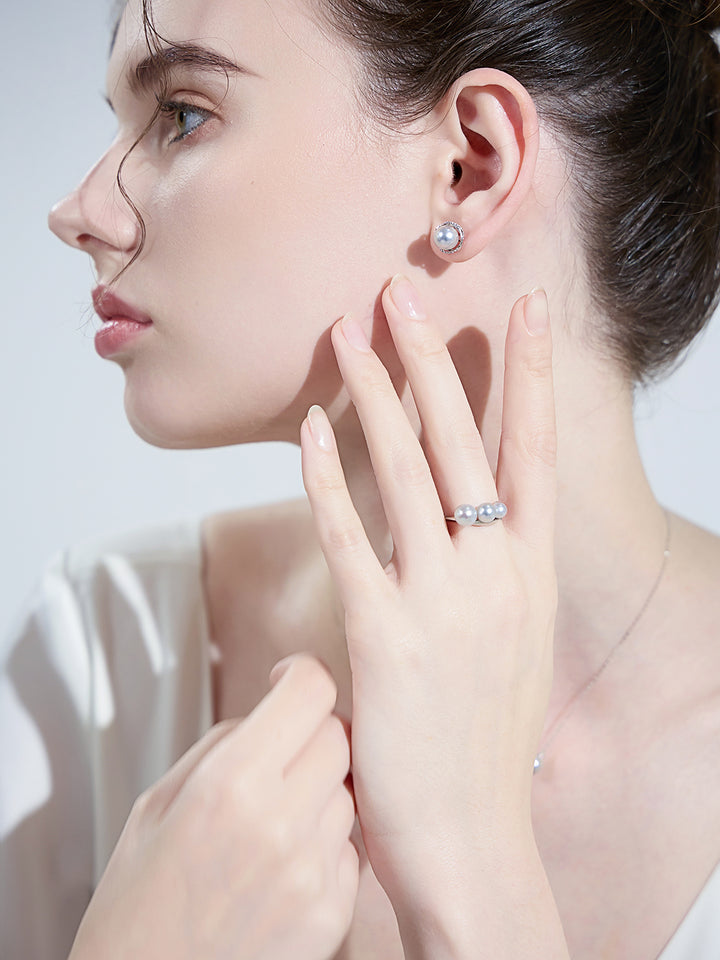 Orecchini di perle Akoya blu argento oro 18 carati di grado superiore KE00160