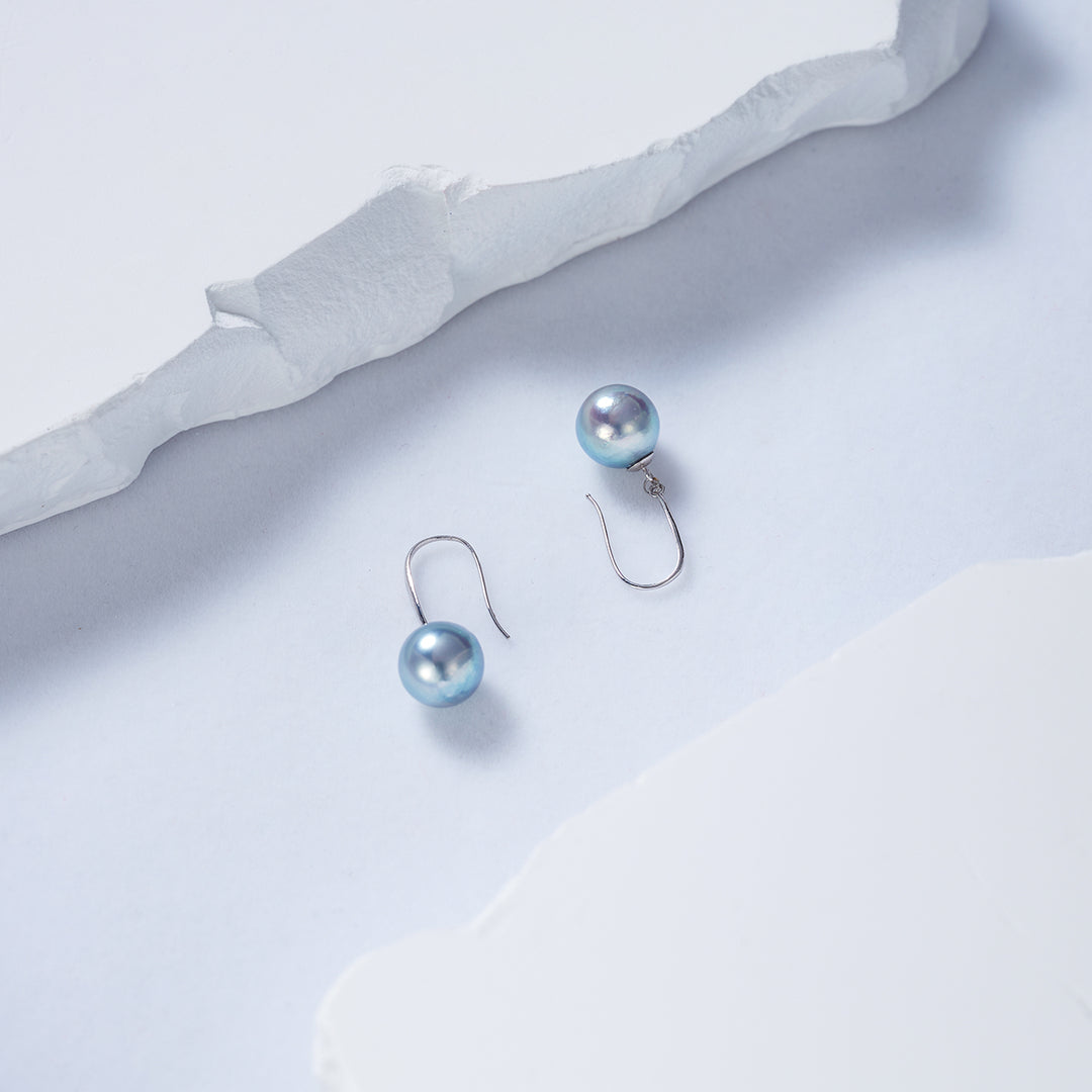 18K Gold Silver Blue Akoya Pearl Earrings KE00161 - PEARLY LUSTRE