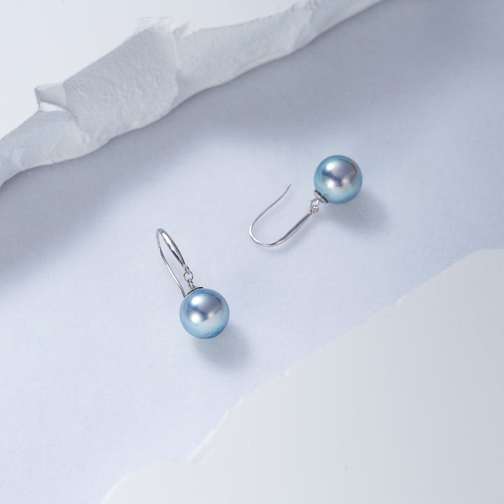 18K Gold Silver Blue Akoya Pearl Earrings KE00161 - PEARLY LUSTRE