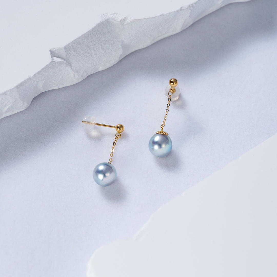 18K Gold Silver Blue Akoya Pearl Earrings KE00163 - PEARLY LUSTRE