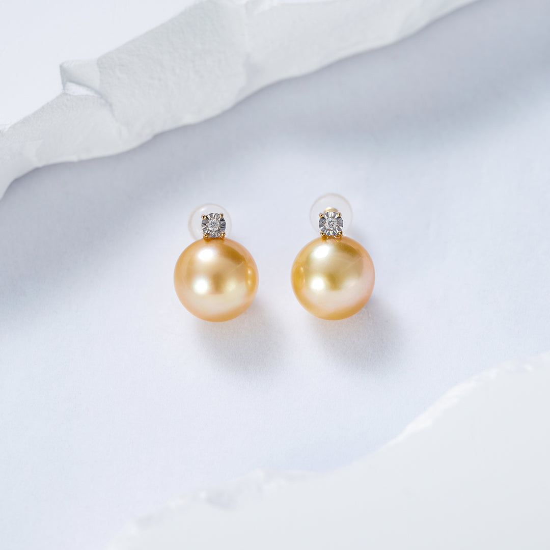 18K Solid Gold﻿ South Sea Golden Pearl Stud Earrings KE00164 - PEARLY LUSTRE