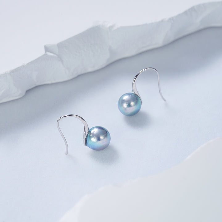 Top Lustre 18K Gold Silver Blue Akoya Pearl Earrings KE00165 - PEARLY LUSTRE