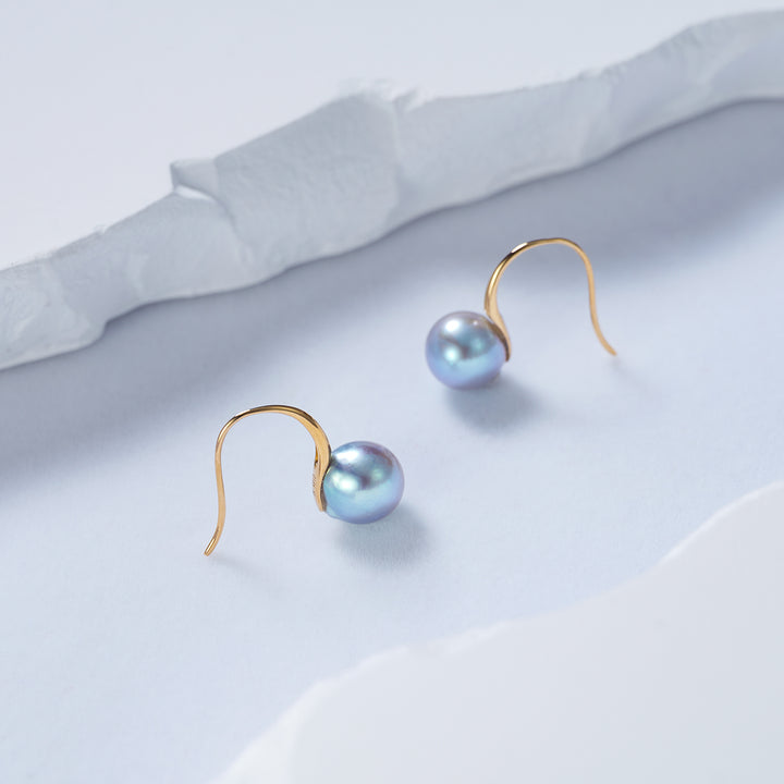 Top Lustre 18K Gold Silver Blue Akoya Pearl Earrings KE00166 - PEARLY LUSTRE