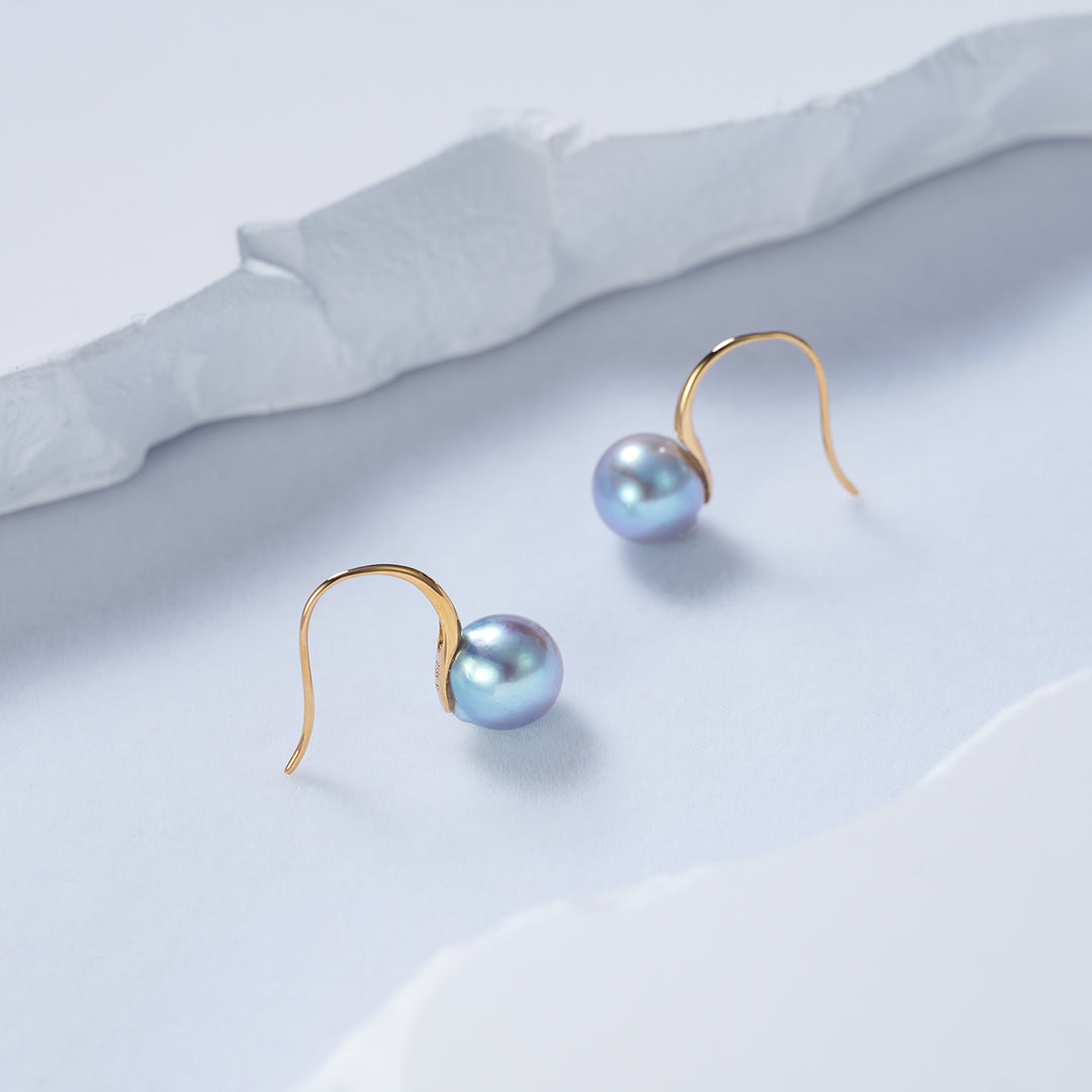 Top Lustre 18K Gold Silver Blue Akoya Pearl Earrings KE00166 - PEARLY LUSTRE