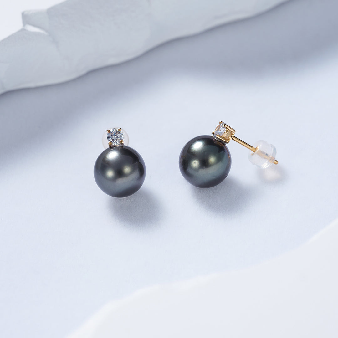 18K Gold Tahitian Pearl Earrings KE00169 - PEARLY LUSTRE