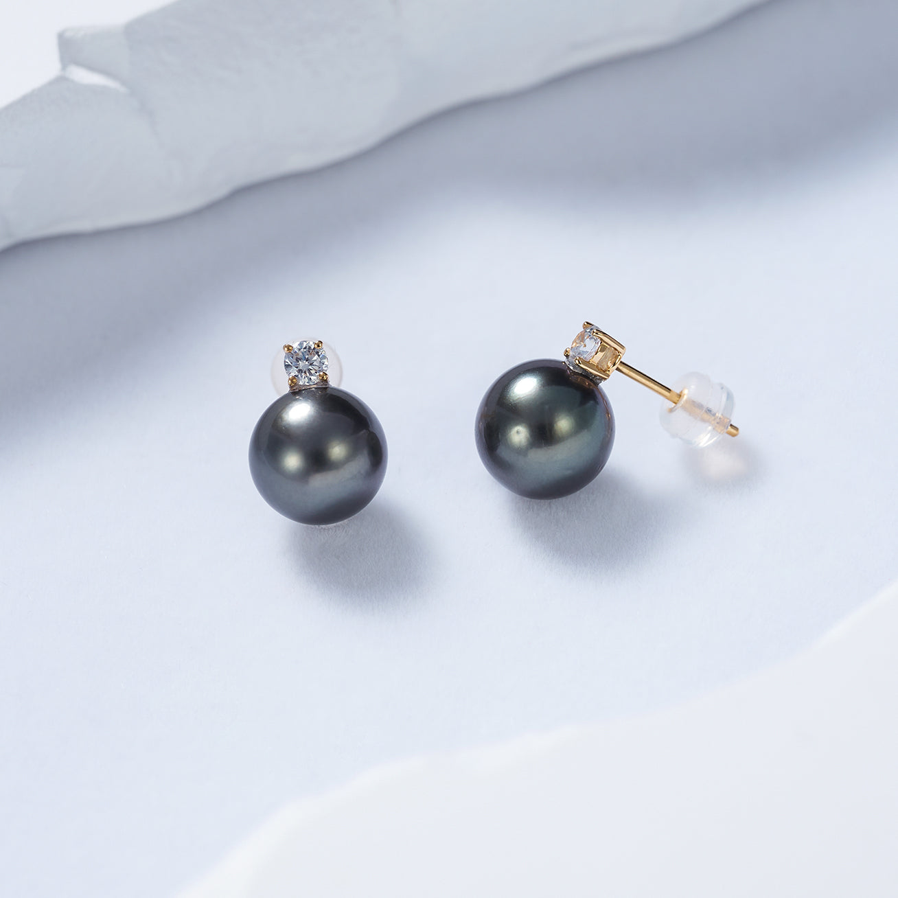18K Gold Tahitian Pearl Earrings KE00169 - PEARLY LUSTRE