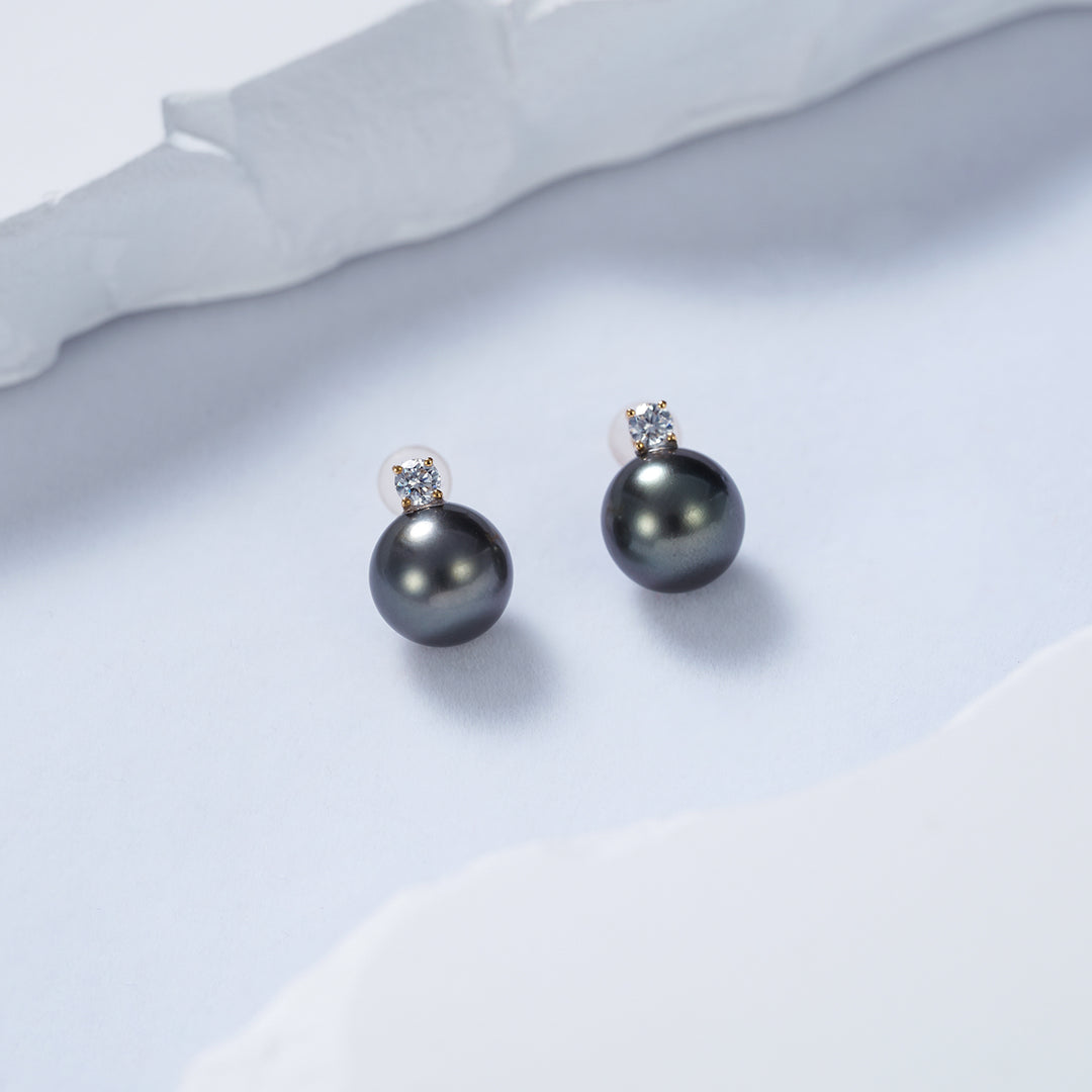 18K Gold Tahitian Pearl Earrings KE00169 - PEARLY LUSTRE