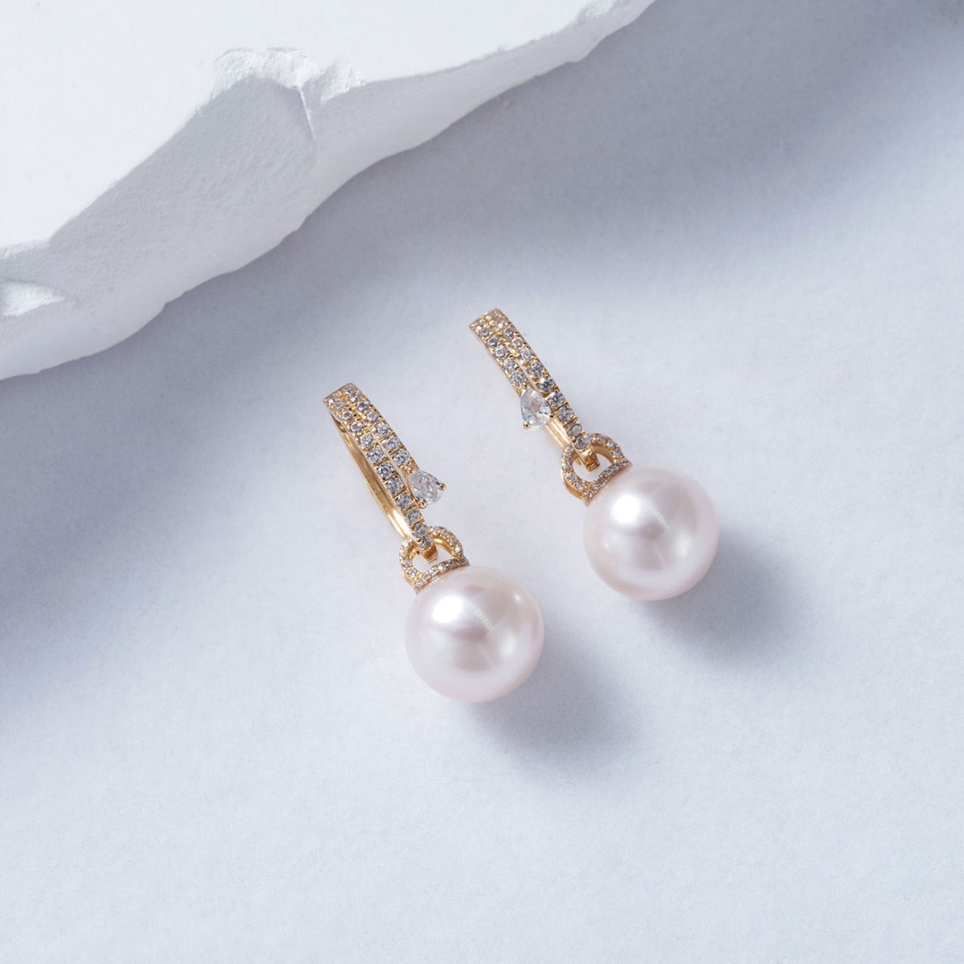 18K Solid Gold Pearl Earrings KE00170 - PEARLY LUSTRE