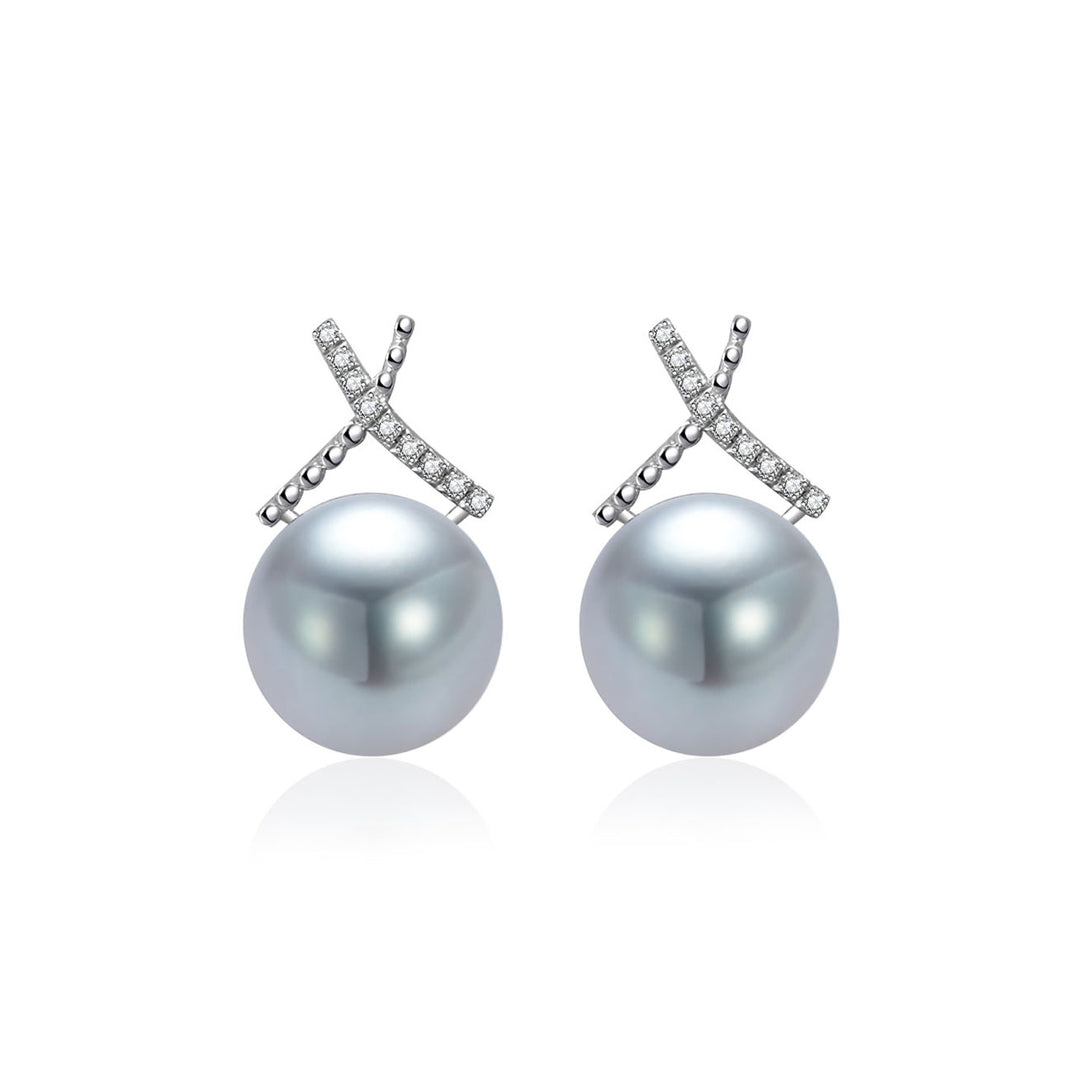 Top Lustre 18K Gold Silver Blue Akoya Pearl Earrings KE00173 - PEARLY LUSTRE