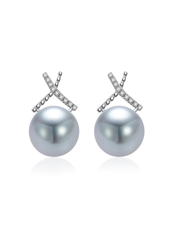 Top Lustre 18K Gold Silber Blaue Akoya Perlen Ohrringe KE00173