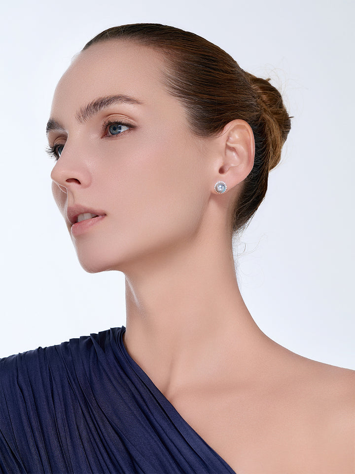 Top Lustre 18K 金銀藍色 Akoya 珍珠耳環 KE00174
